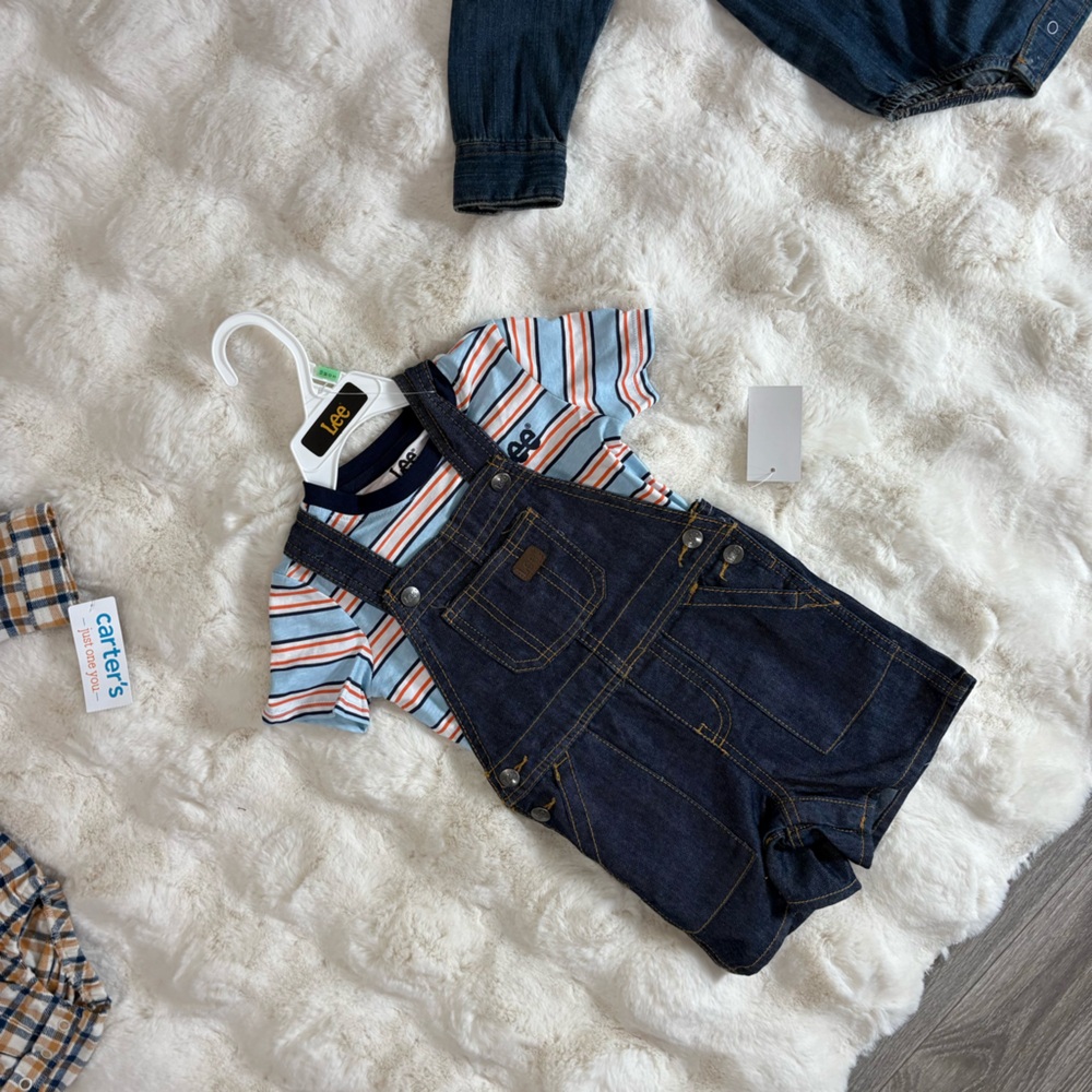 WRANGLER|LEE|CARTER’S Western Baby lot denim overalls flannel striped onesie 18M - Picture 6 of 8